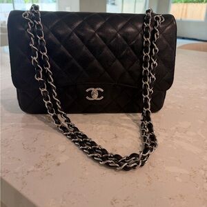 Chanel Black Quilted Shoulder Bag with Silver Chain